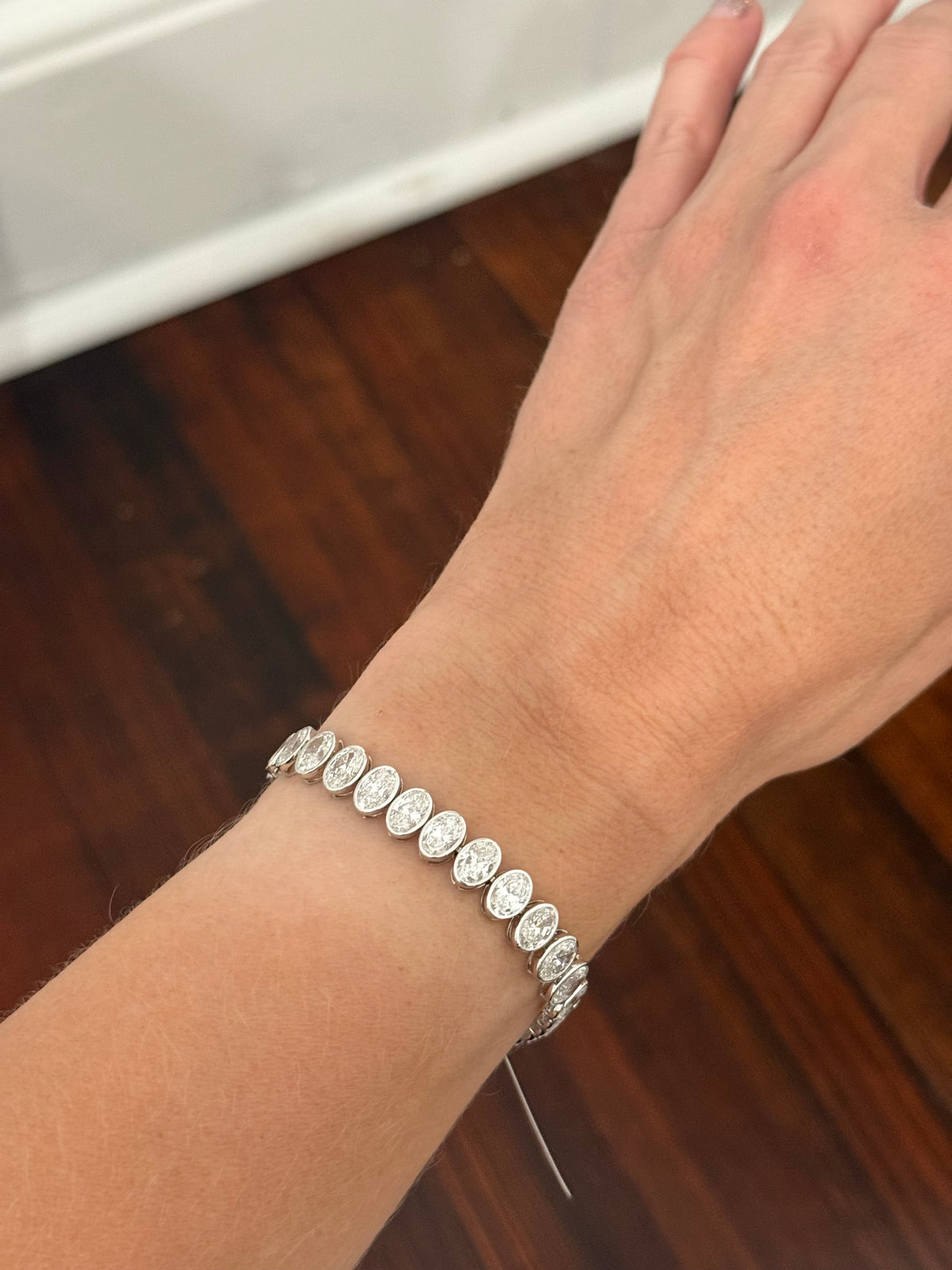 White gold bezel set 17ct oval lab diamond bracelet
