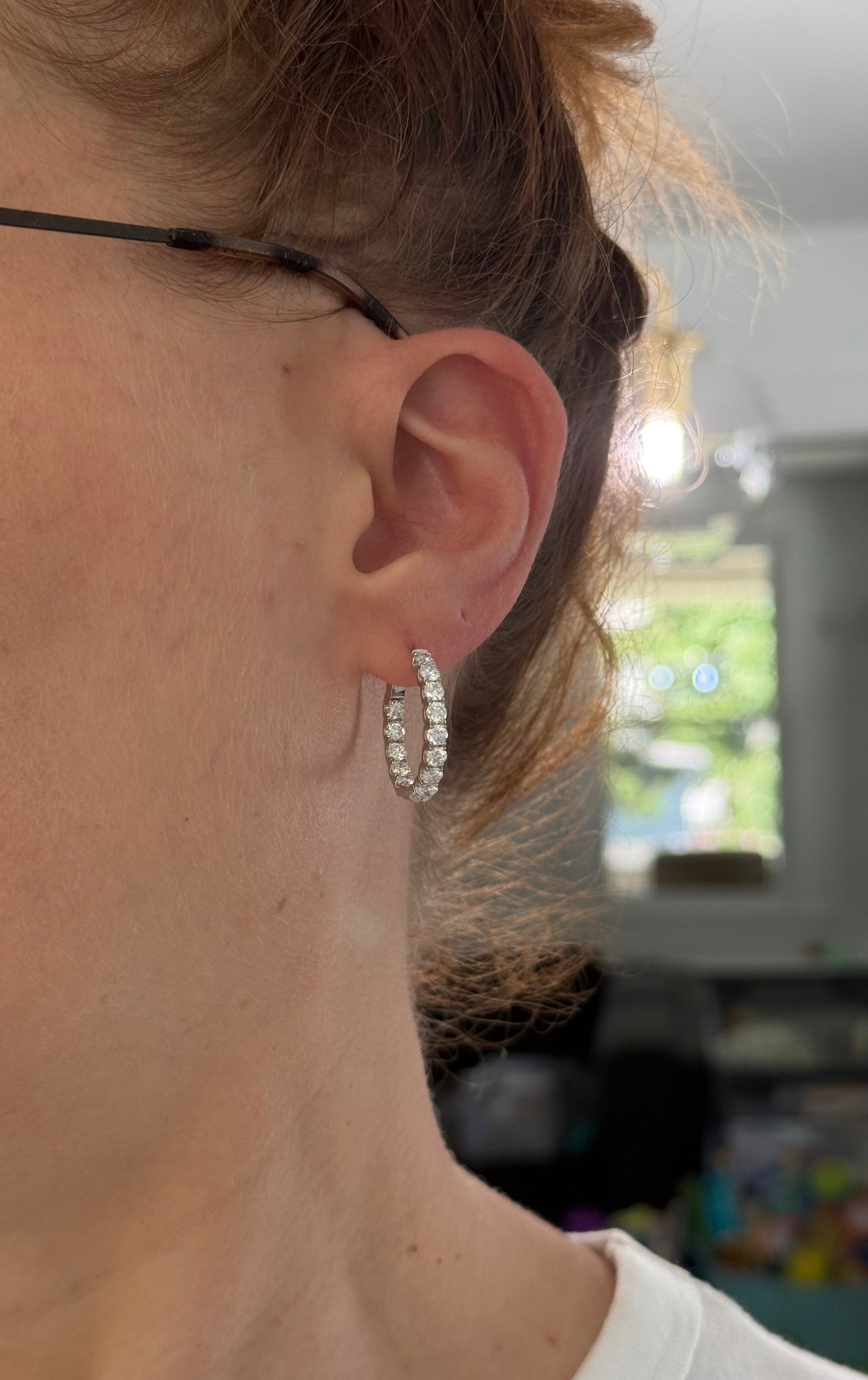 22.2mm white gold 3.08ct lab diamond inside out hoops