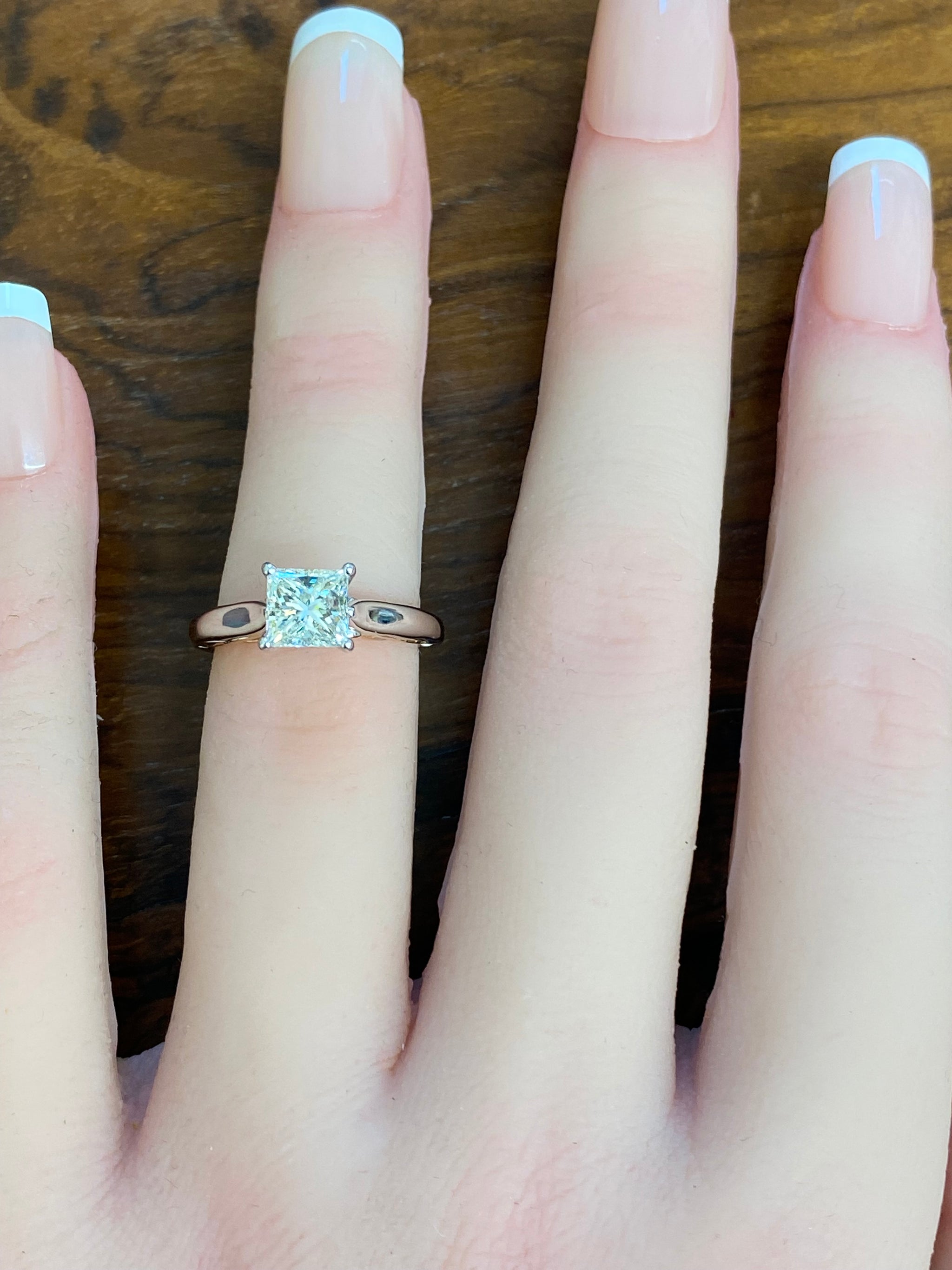 GIA CERTIFIED 1 CT PRINCESS CUT WHITE+ ROSE GOLD ENGAGEMENT RING