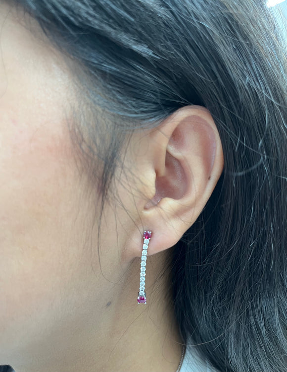 0.60 TCW Ruby and  Diamonds Dangle Earrings