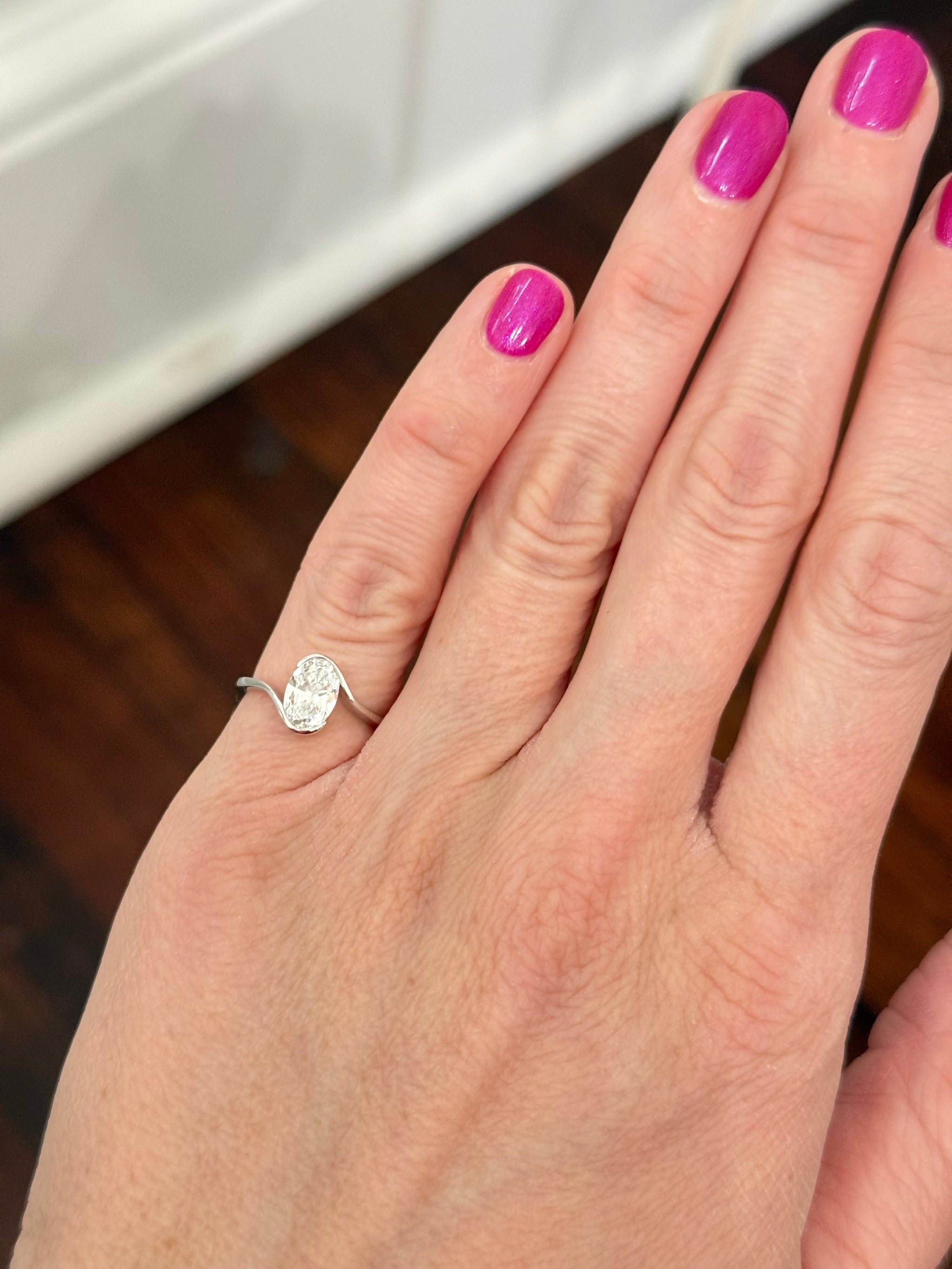 White gold IGI certified 1ct oval lab diamond ring