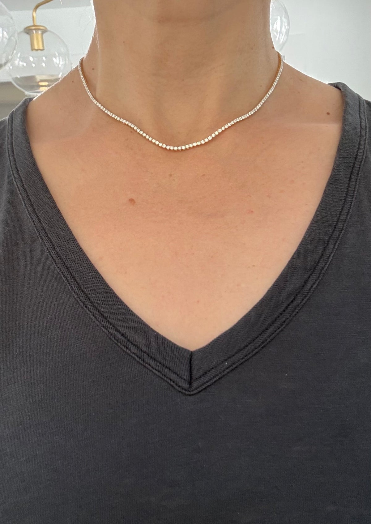16.5” 4 prong yellow gold with white gold prongs 5.08ct lab diamond tennis necklace