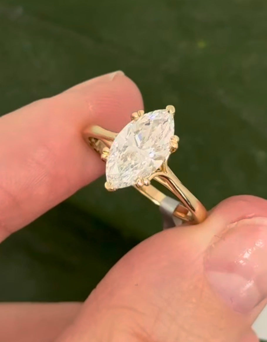 Yellow gold 1.99ct marquise lab diamond ring