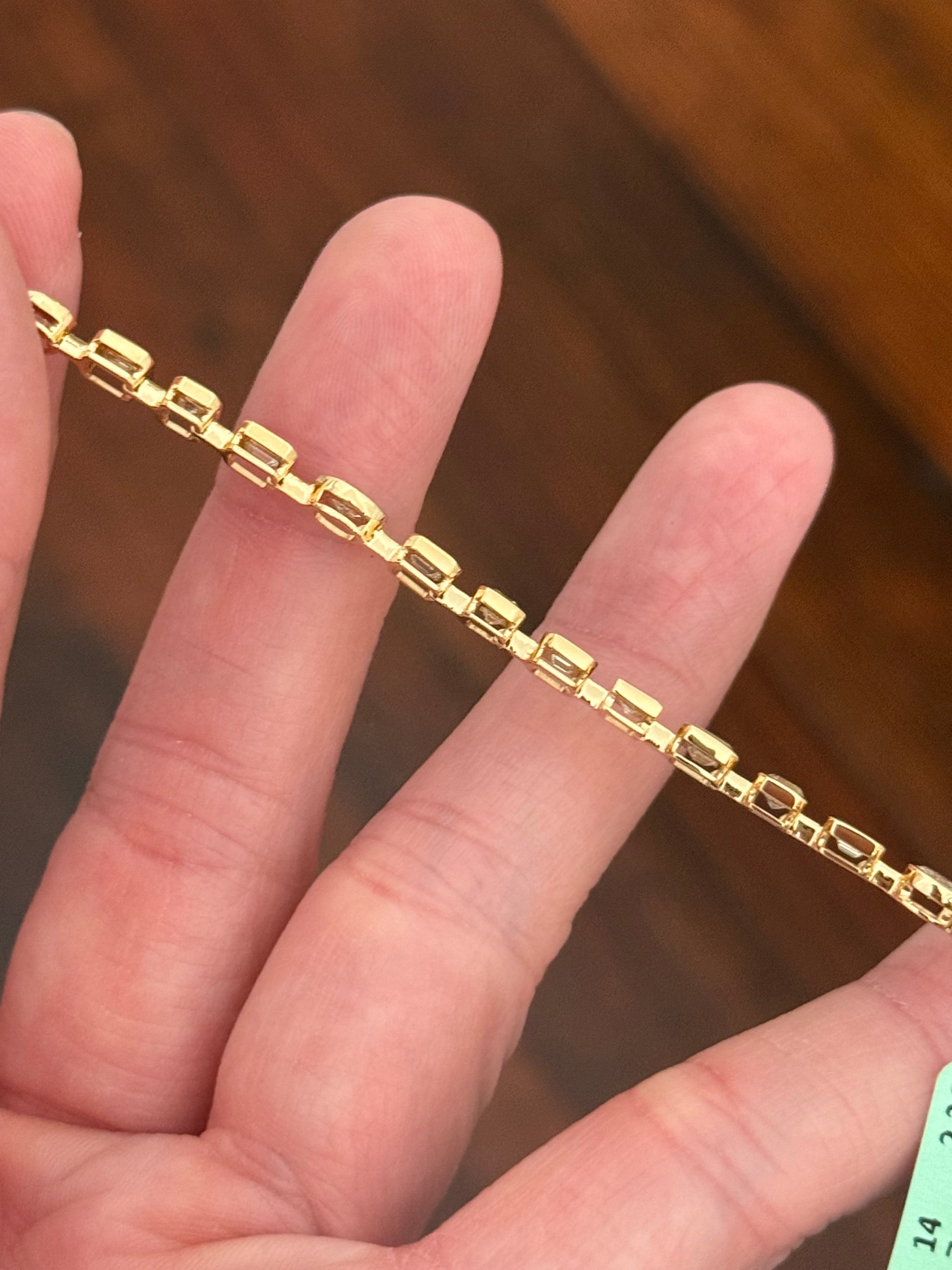 Yellow gold bezel set 4.75ct asscher, oval, marquise, princess and emerald cut natural diamond bracelet