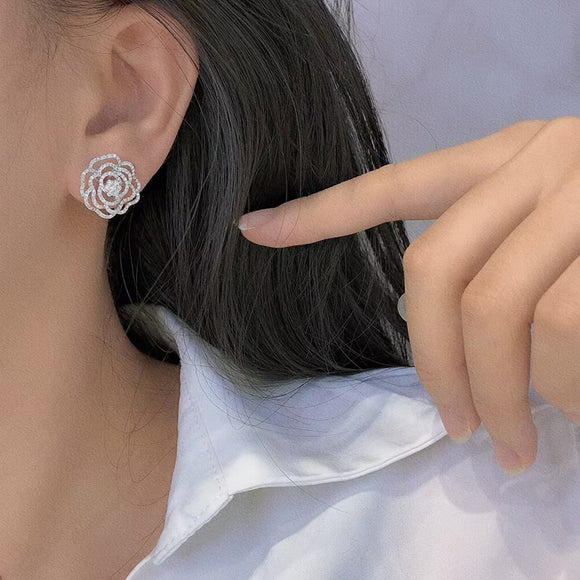 18K White Gold Real Natural Diamond Stud Earrings for Women