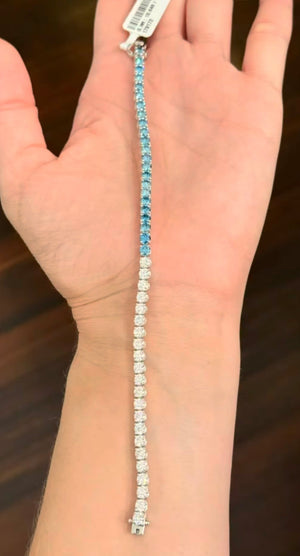 8.45 ct Blue and white Lab Diamond Tennis Bracelet