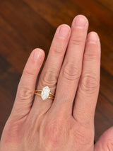 Yellow gold 2.6ct duchess cut lab diamond and round lab diamond ring. Duchess cut measures 13.3x6.59mm