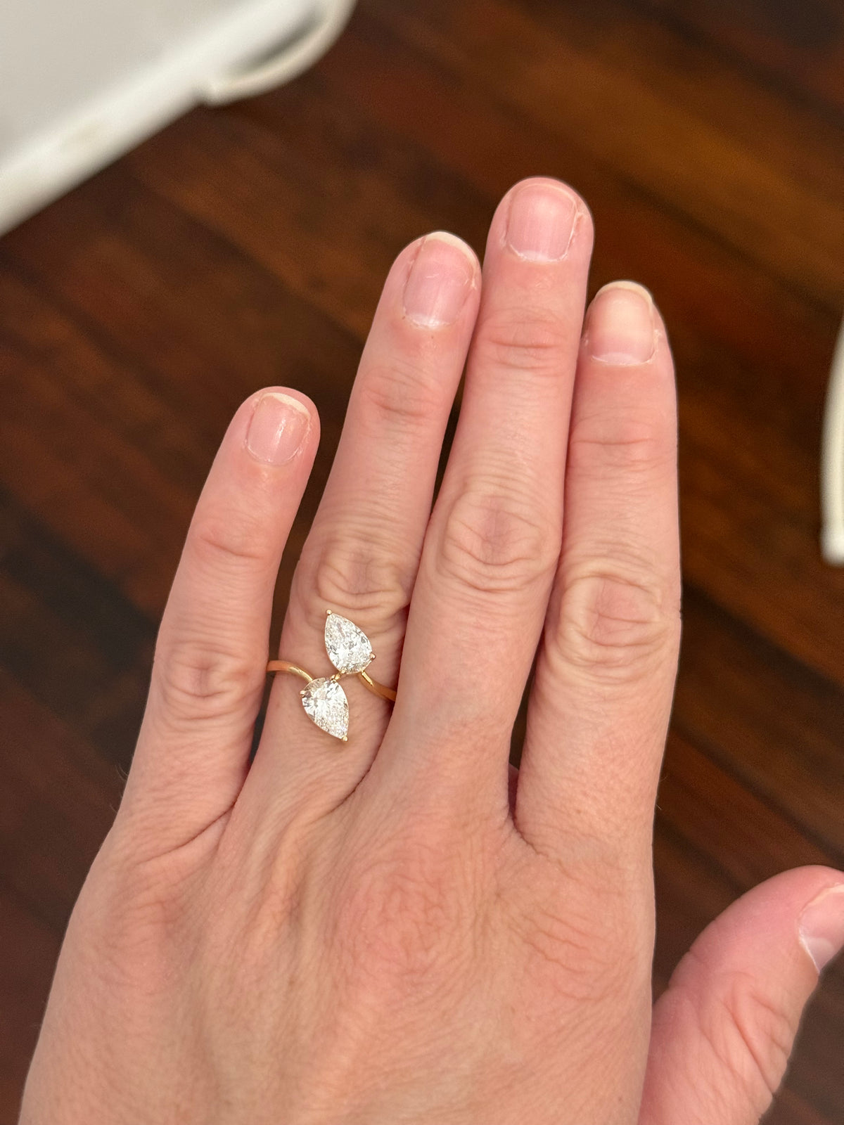 Yellow gold 2.16ct pear shaped lab diamond ring