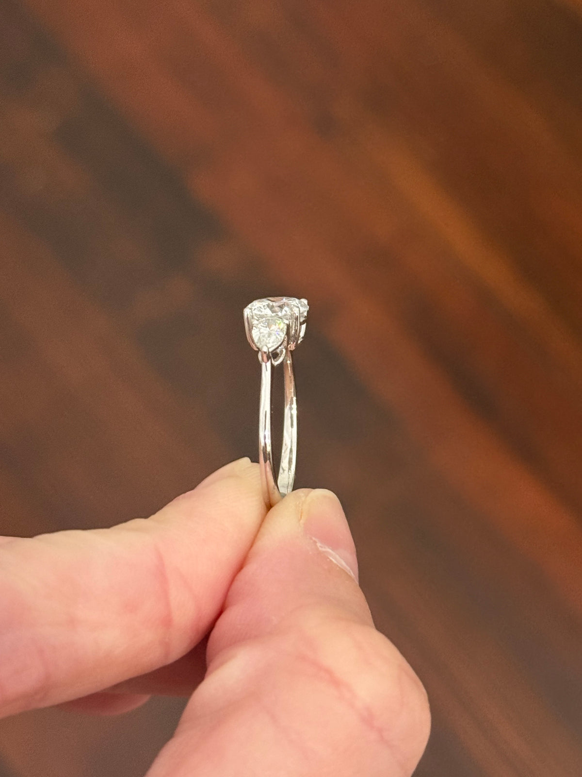 White gold round and pear shape lab diamond ring