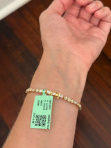 Yellow gold bezel set 6.68ct pear shape, oval, princess and emerald cut natural diamond bracelet