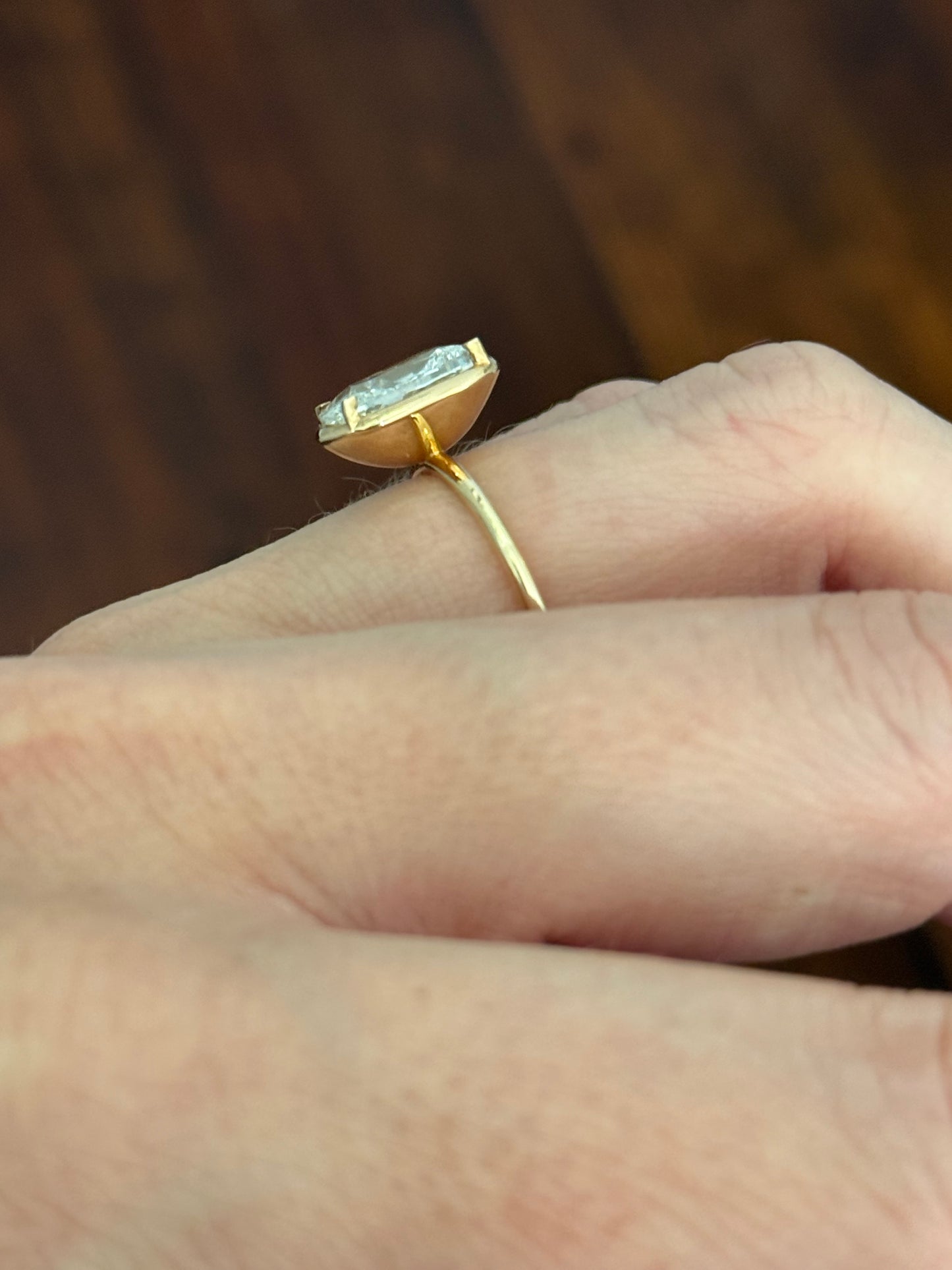 Yellow gold 3.03ct old mine cut lab diamond ring