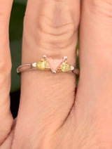 White gold pink and yellow lab diamond ring. Yellow lab diamonds are set in yellow gold.