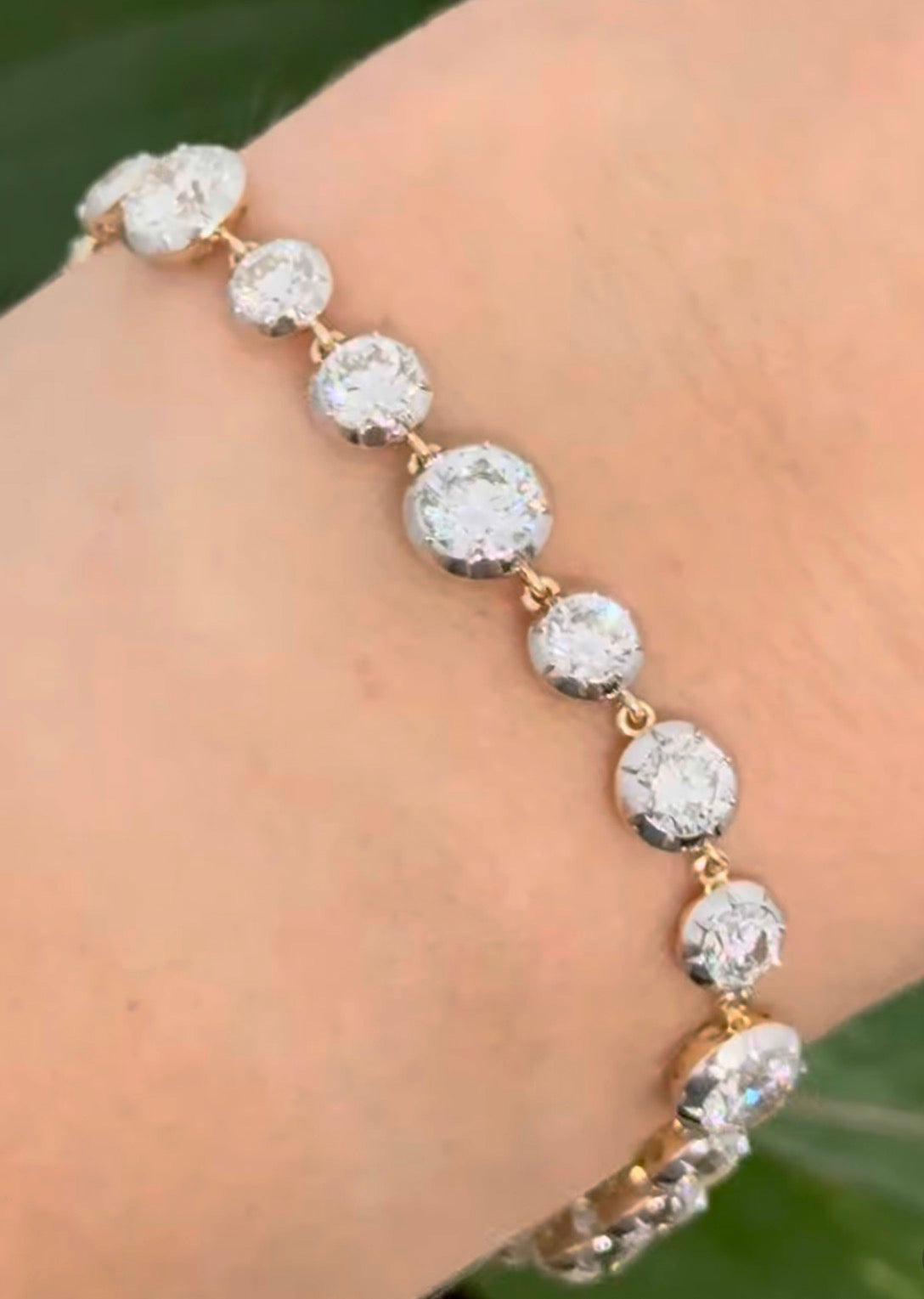 Yellow and white gold Georgian set 9.66ct lab diamond bracelet