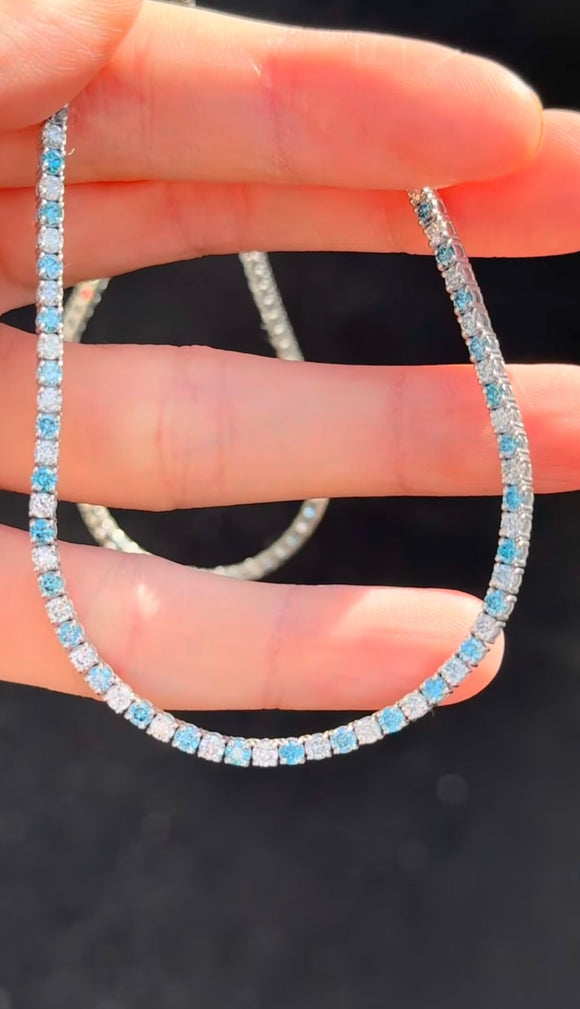 9.49 CT Blue and White Lab Diamonds Tennis Necklace