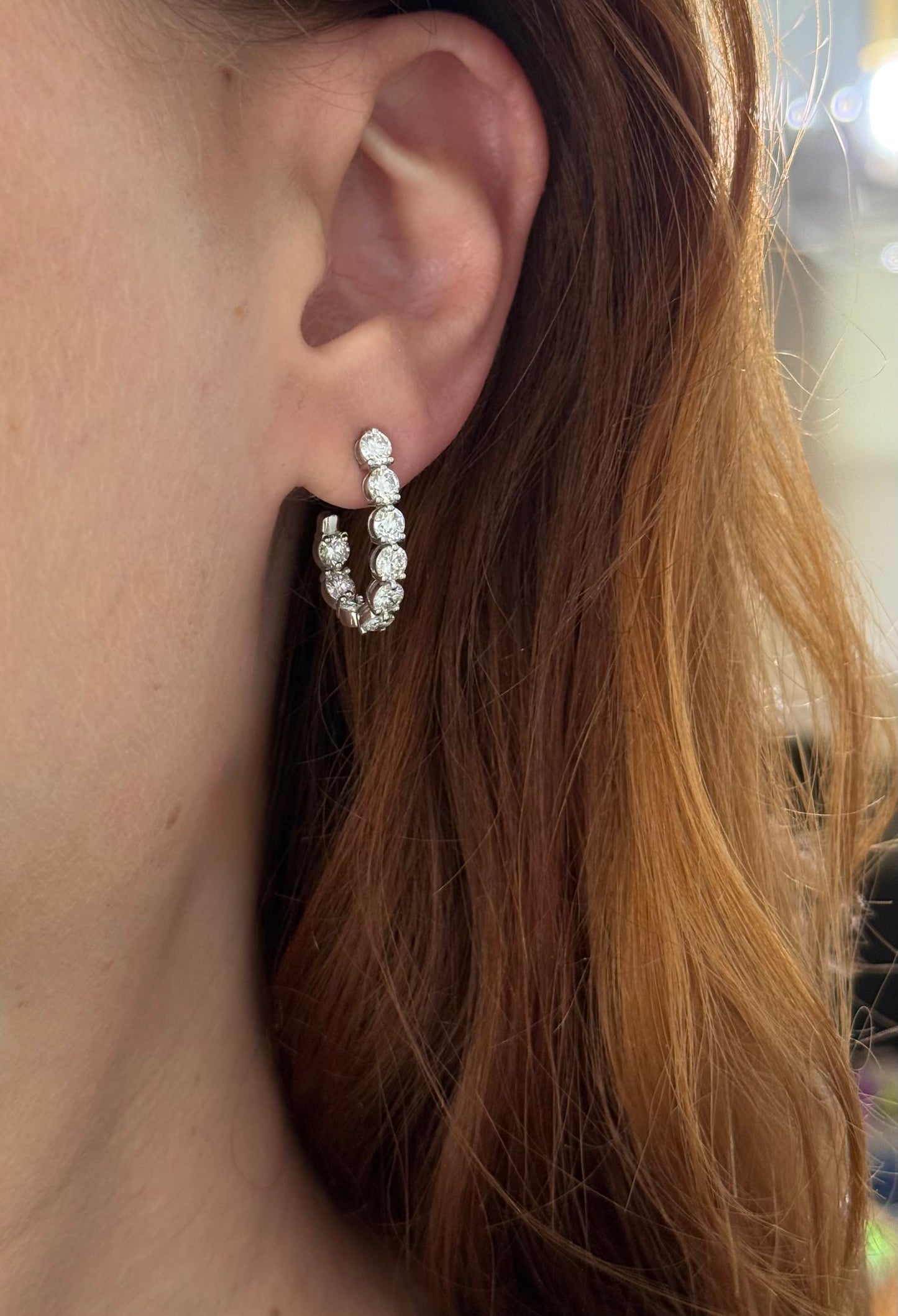 White gold 3.16ct lab diamond open back hoop earrings