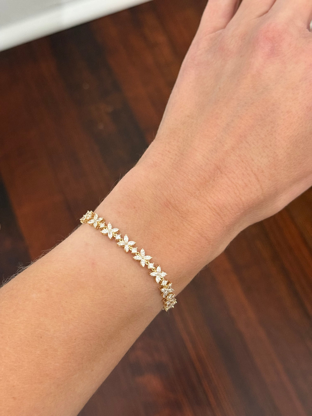 Yellow gold 4.9ct marquise and princess cut natural diamond bracelet