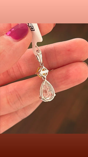 White gold pendant with a cushion cut yellow lab diamond and rose cut pear lab diamond