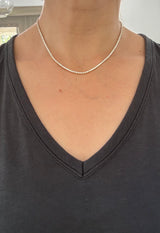 16.9” 4 prong yellow gold with white gold prongs 7.4ct lab diamond tennis necklace