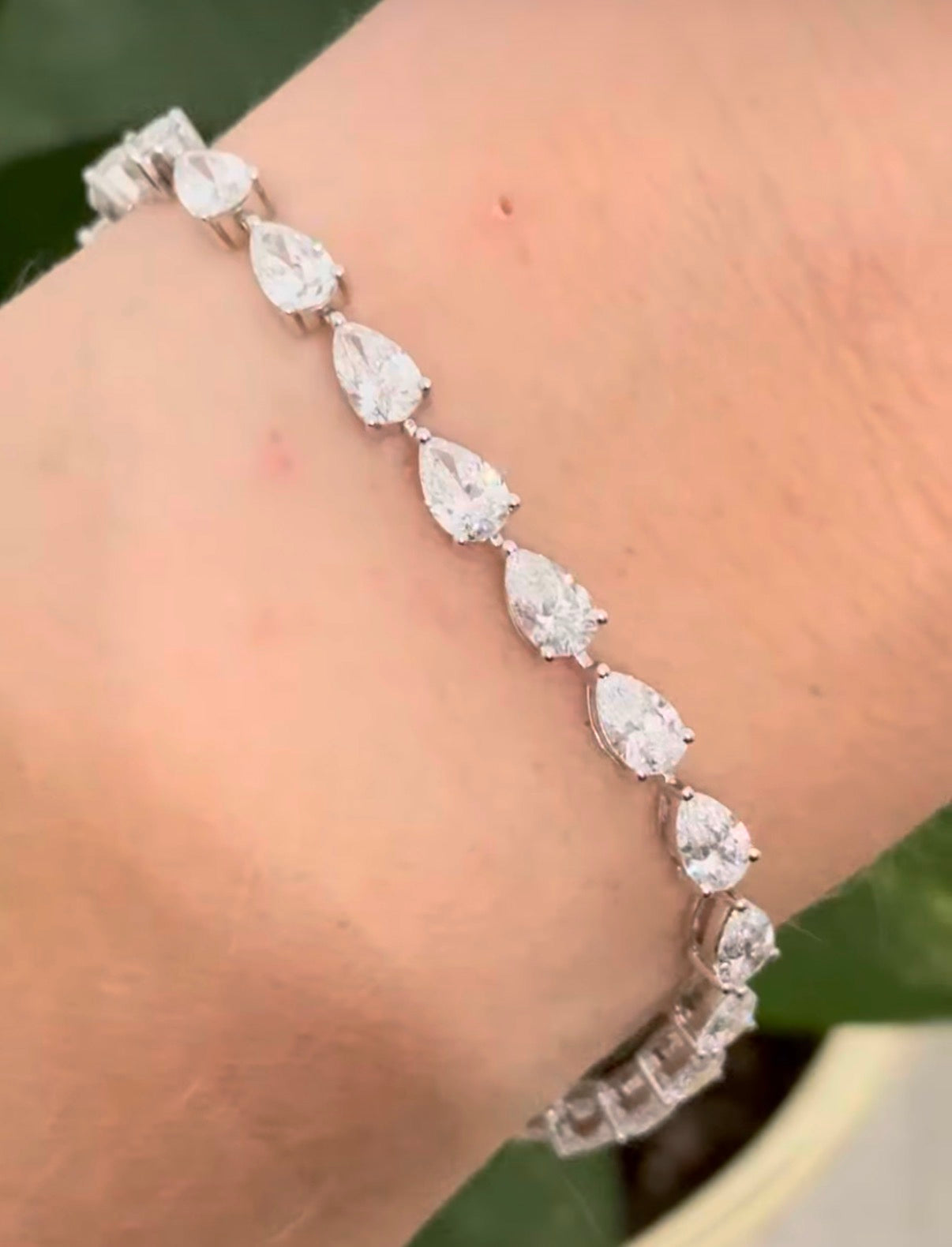 White gold 8.03ct pear shaped lab diamond bracelet