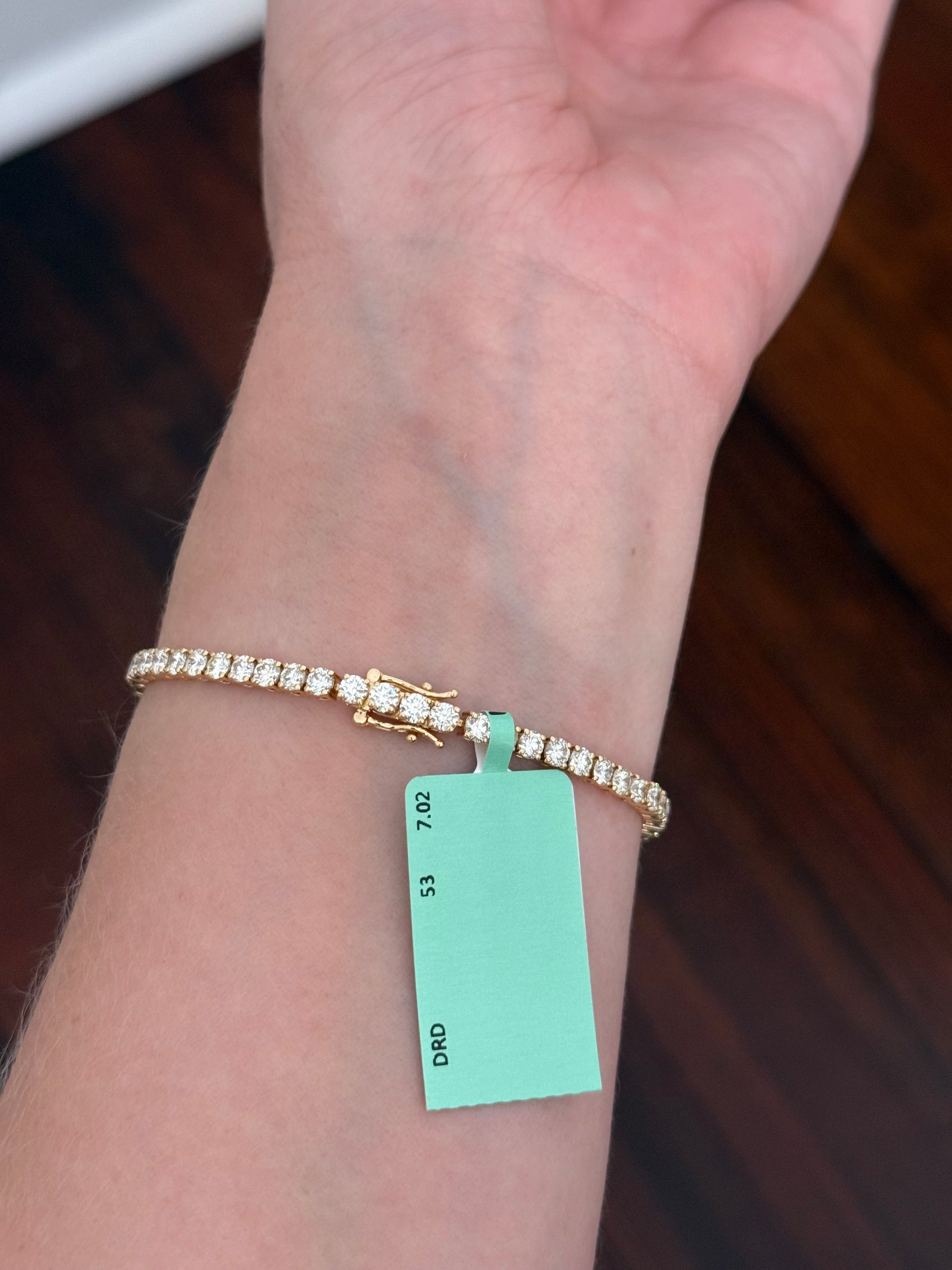 4 prong yellow gold 7.02ct natural diamond tennis bracelet