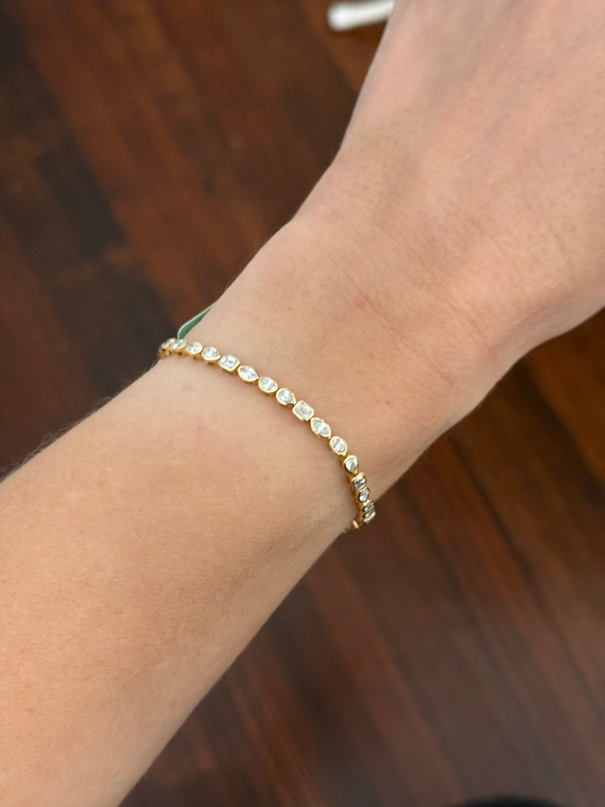 Yellow gold bezel set 3.7ct marquise, oval, pear shape and emerald cut natural diamond bracelet
