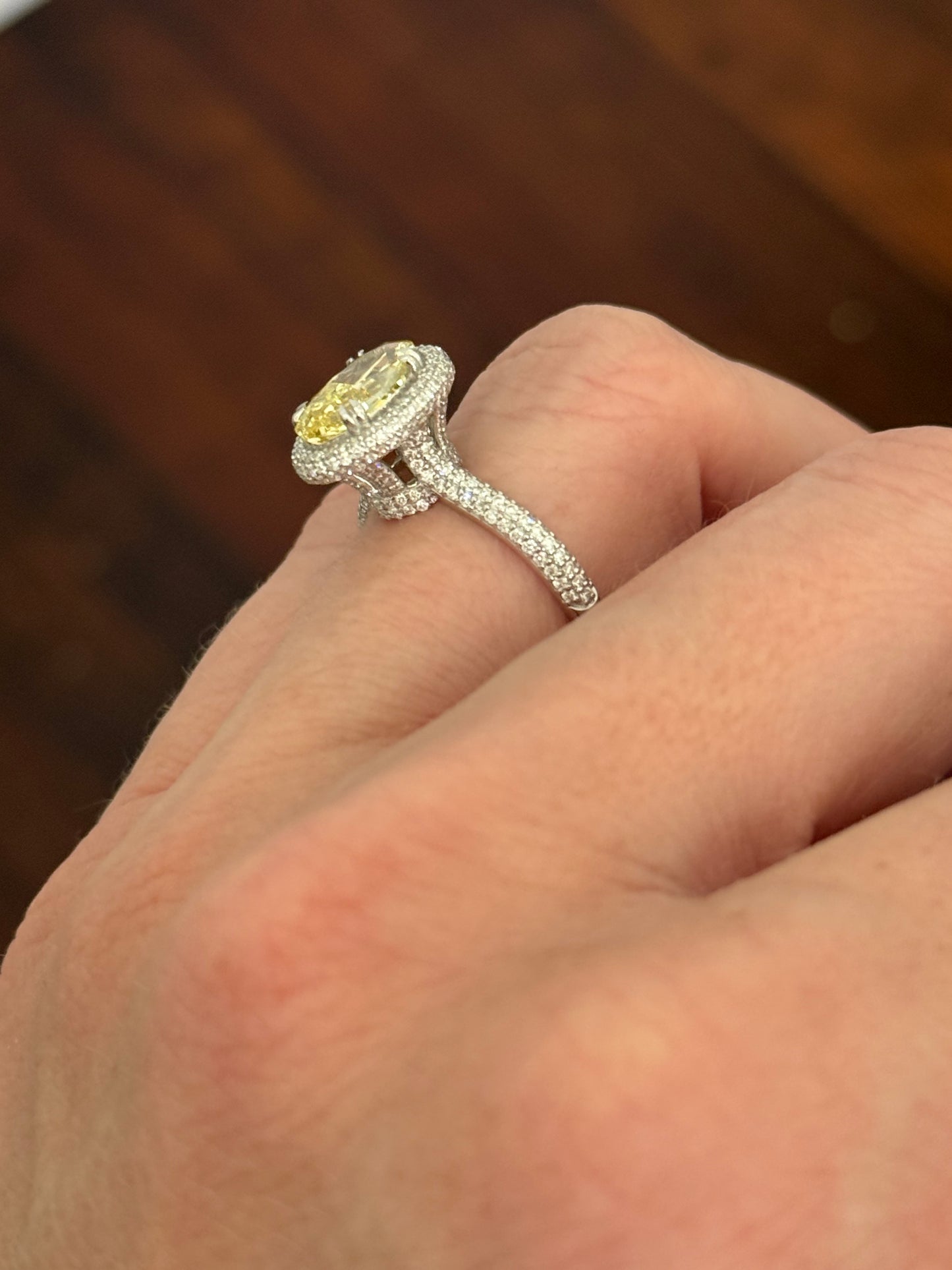 White gold oval lab diamond and white lab diamond ring
