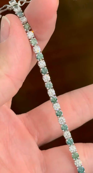 6.77 ct green and white lab diamond tennis bracelet
