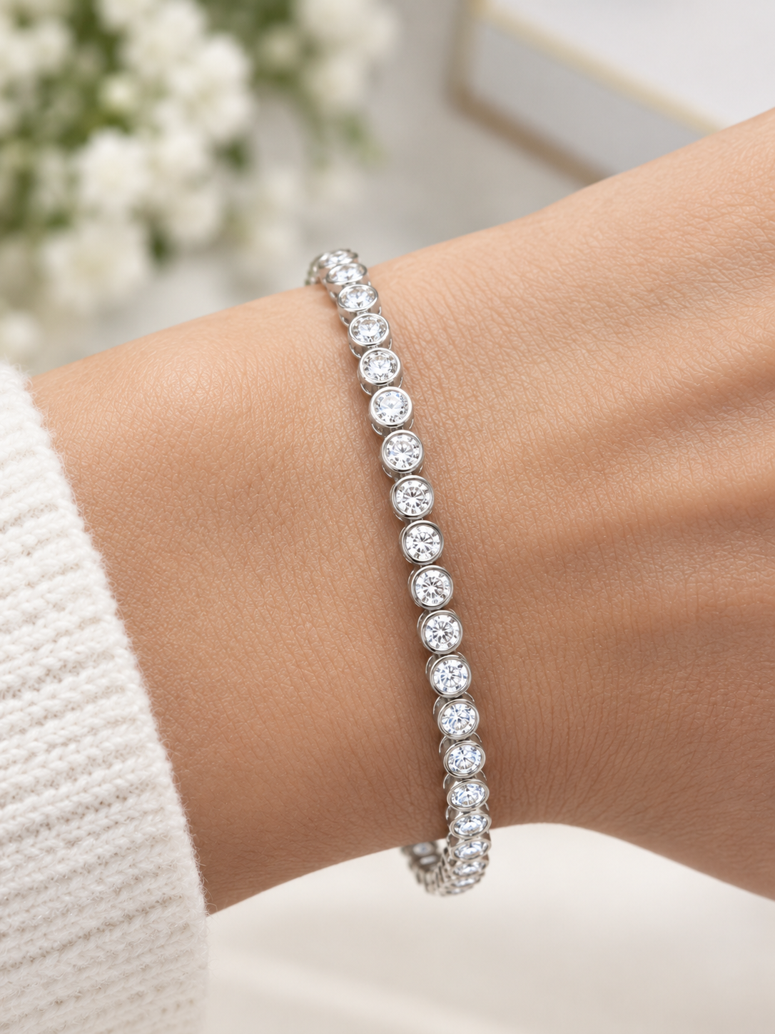 2.4cttw White Gold Lab Diamond Bezel Set 7" Bracelet