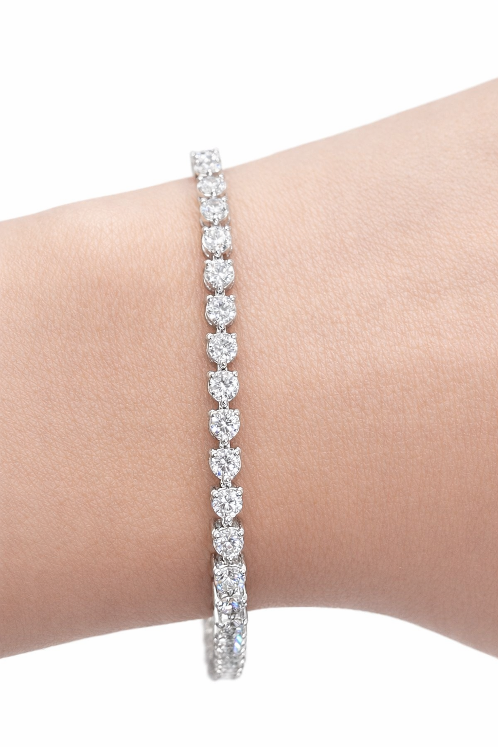3.99cttw White Gold 3 prong Lab Diamond 7" Tennis Bracelet