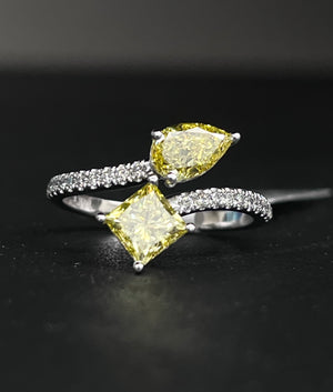 *Premade* 1.67 cttw Fancy Yellow Pear and Princess with lab diamonds Ring