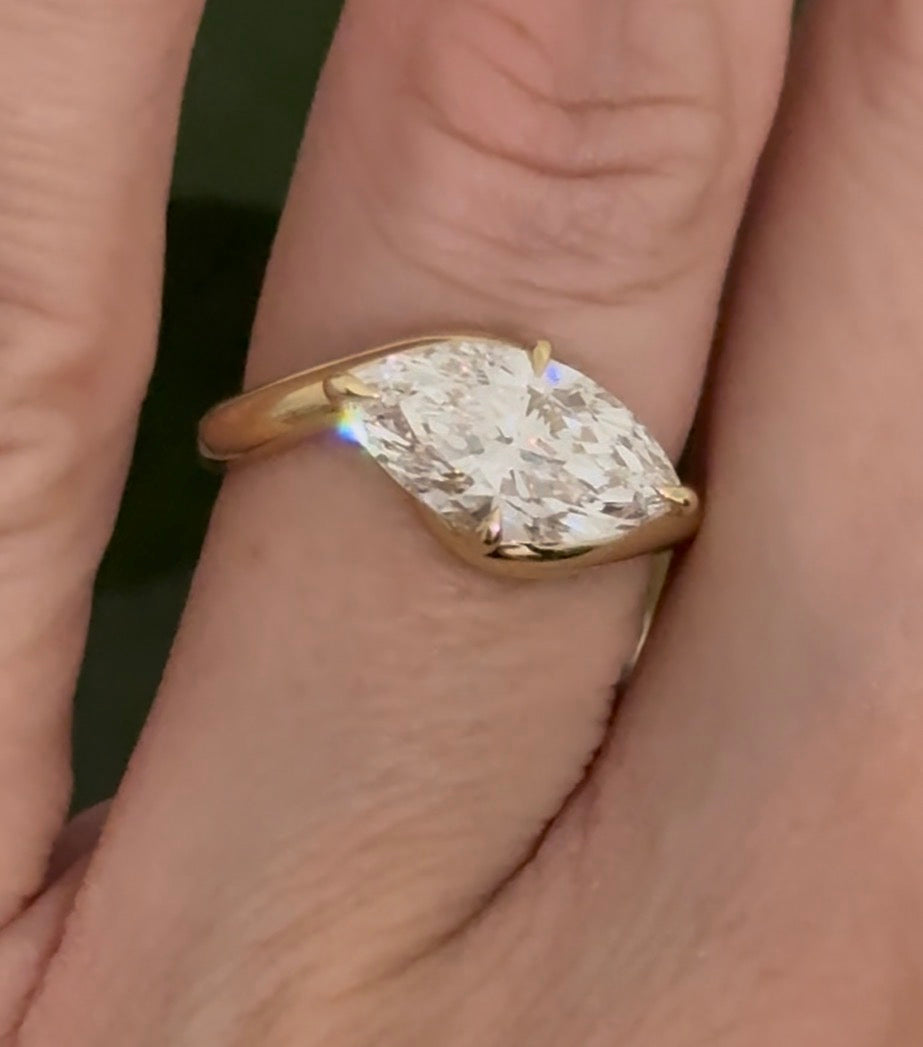 Yellow gold east west set IGI certified 2.5ct marquise lab diamond ring