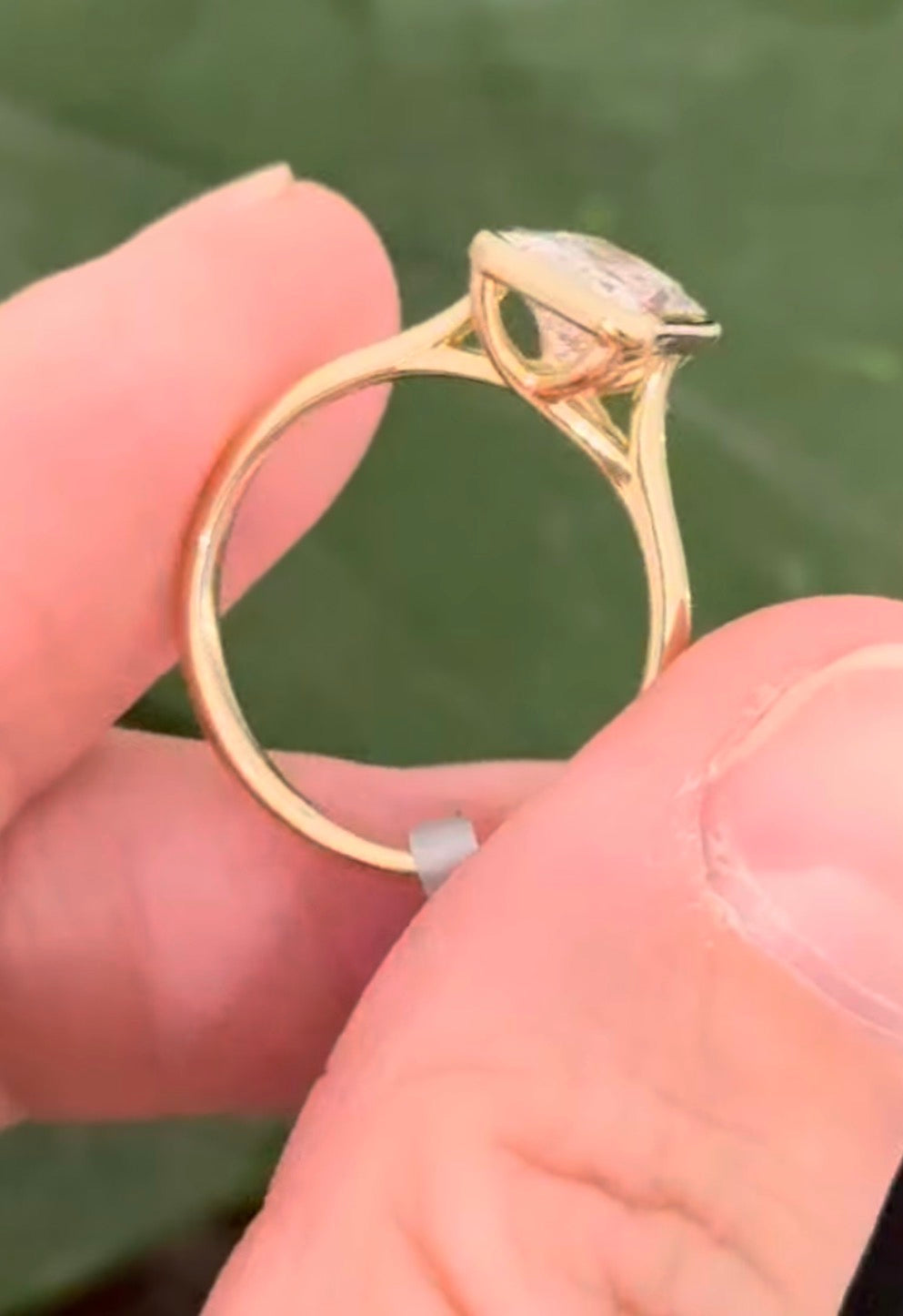 Yellow gold bezel set 2.99ct radiant lab diamond ring
