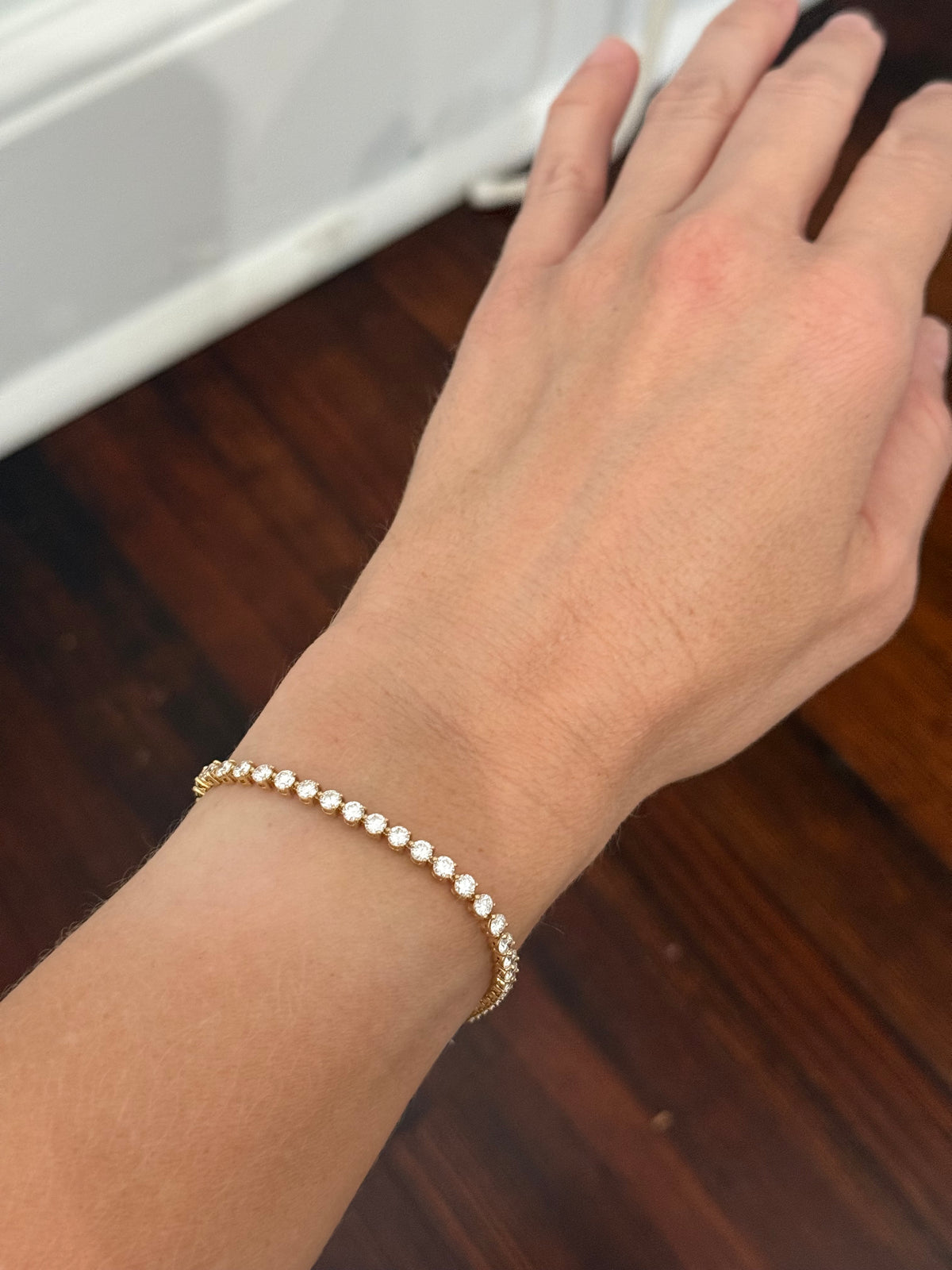 3 prong yellow gold 5.03ct lab diamond tennis bracelet