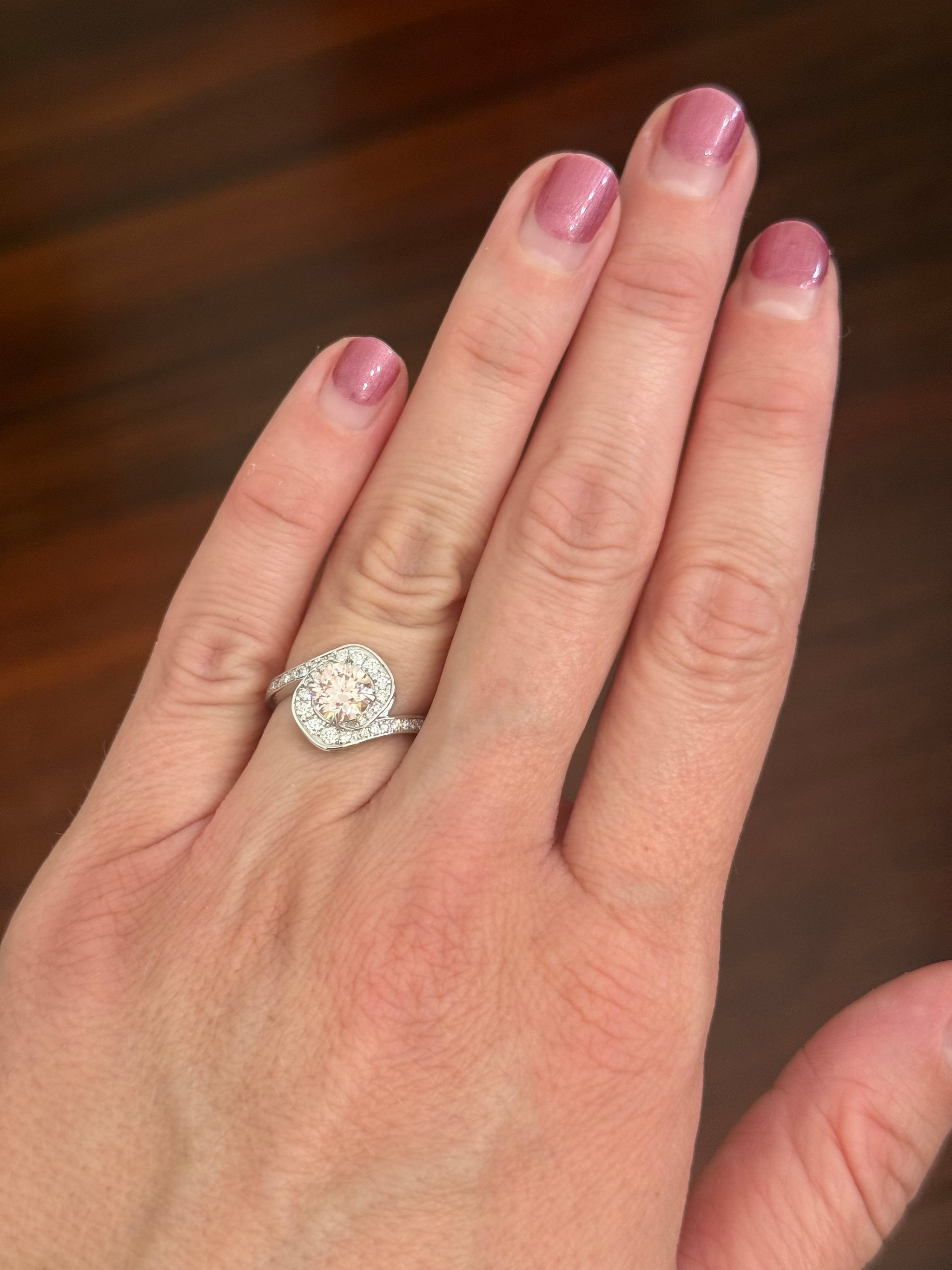 White gold pink and white lab diamond ring