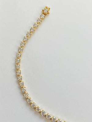 18k 6.56 CT Lab 7.15 inches Yellow 3 Prongs Tennis Bracelet