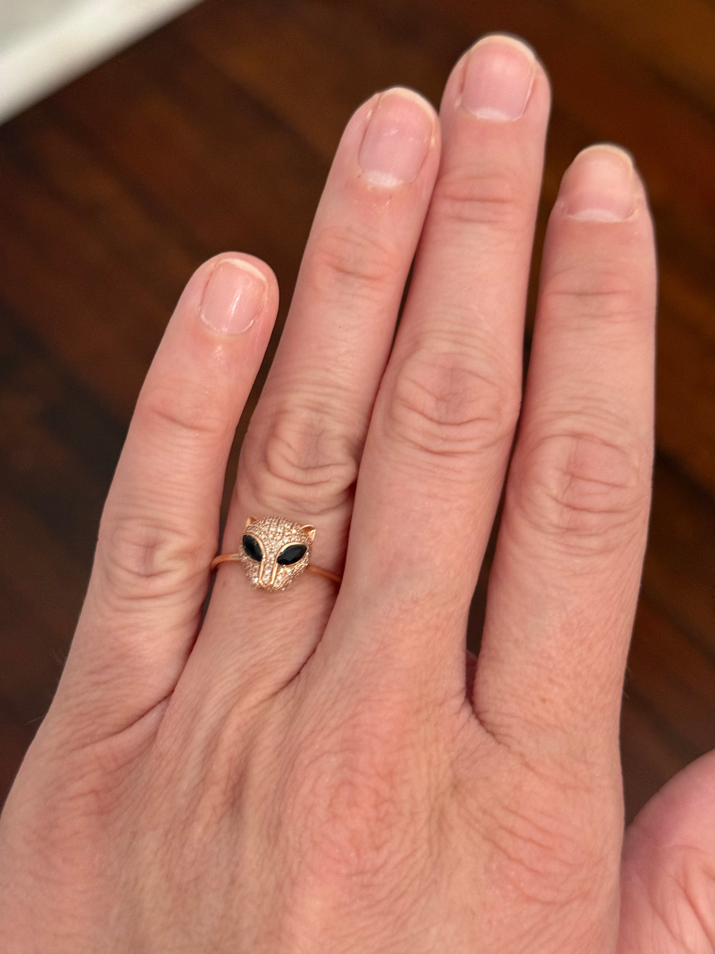 Rose gold white and black diamond cat ring