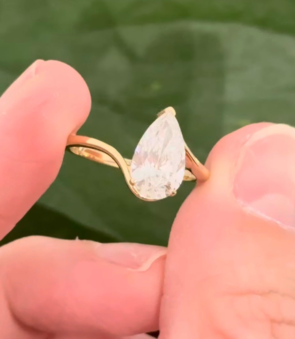 Yellow gold 2.03ct pear shaped lab diamond ring