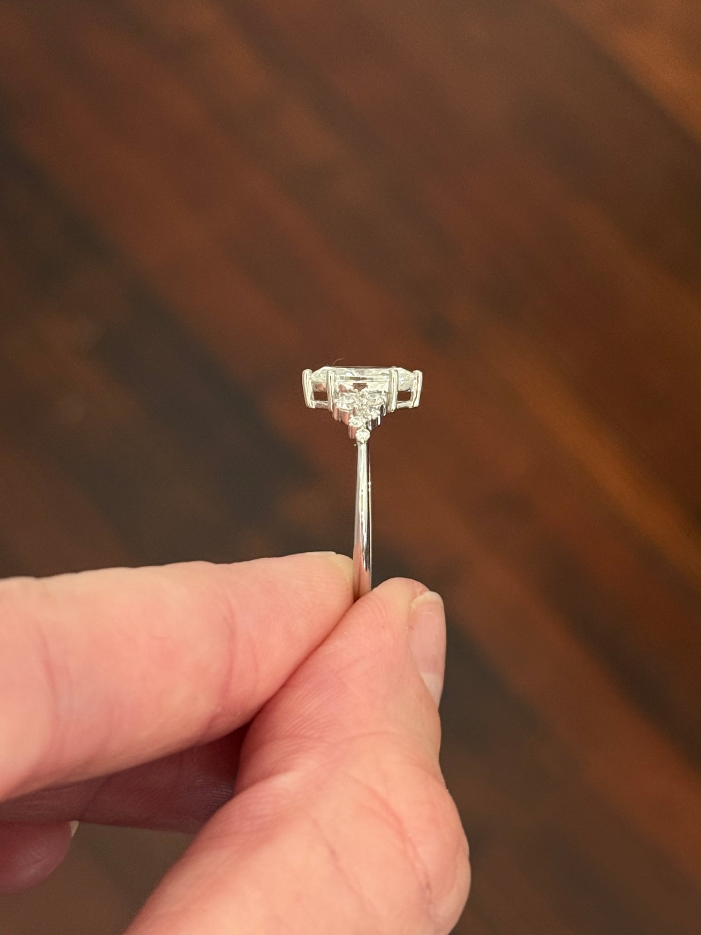 White gold marquise and round lab diamond ring