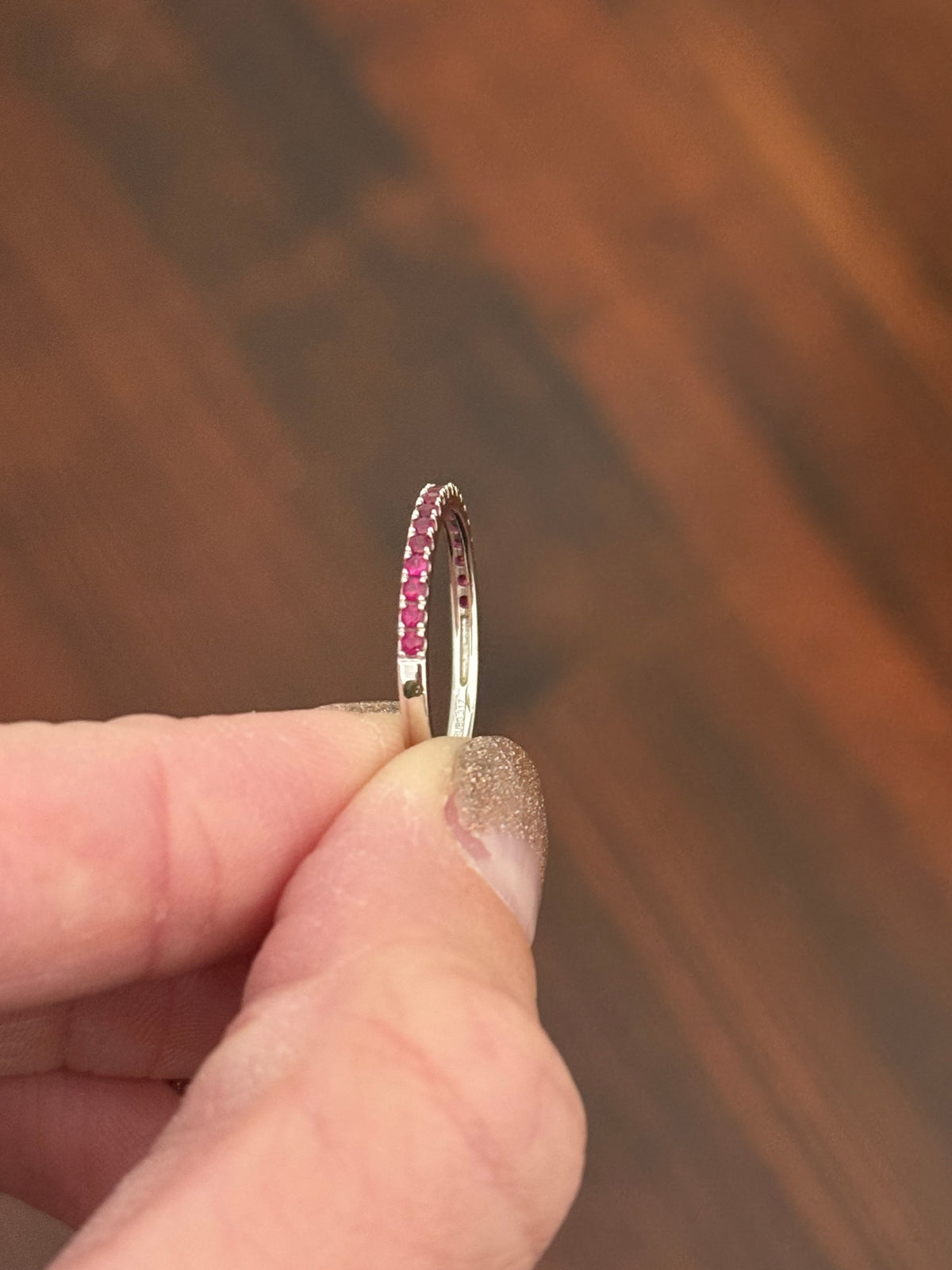 White gold natural ruby band