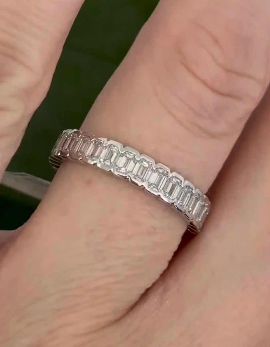 White gold 2.43ct emerald cut lab diamond eternity band