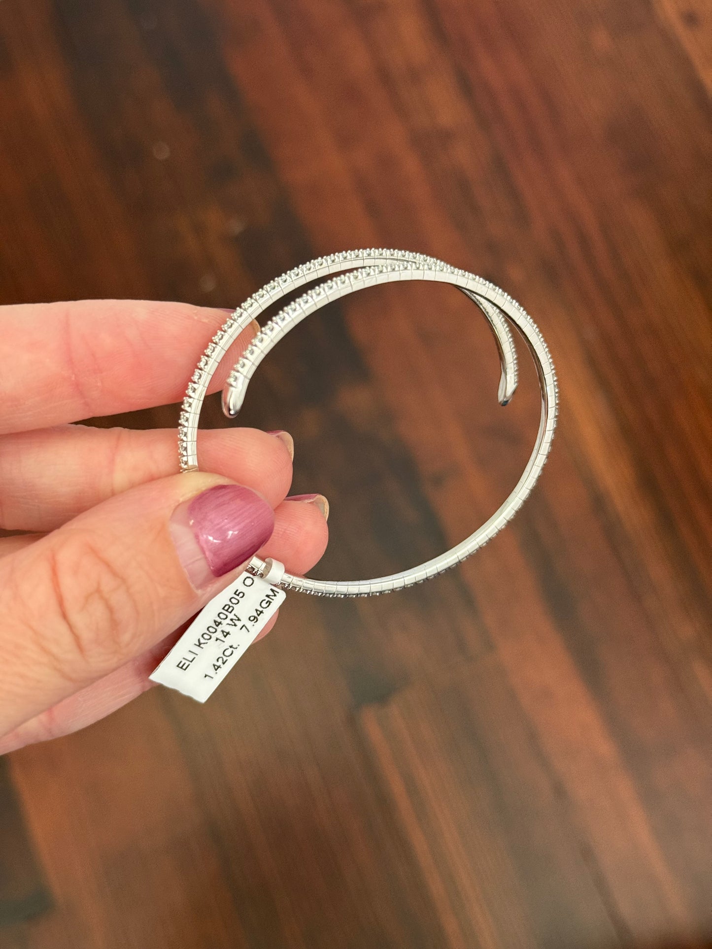 White gold 1.42ct natural diamond wrap around flex bracelet