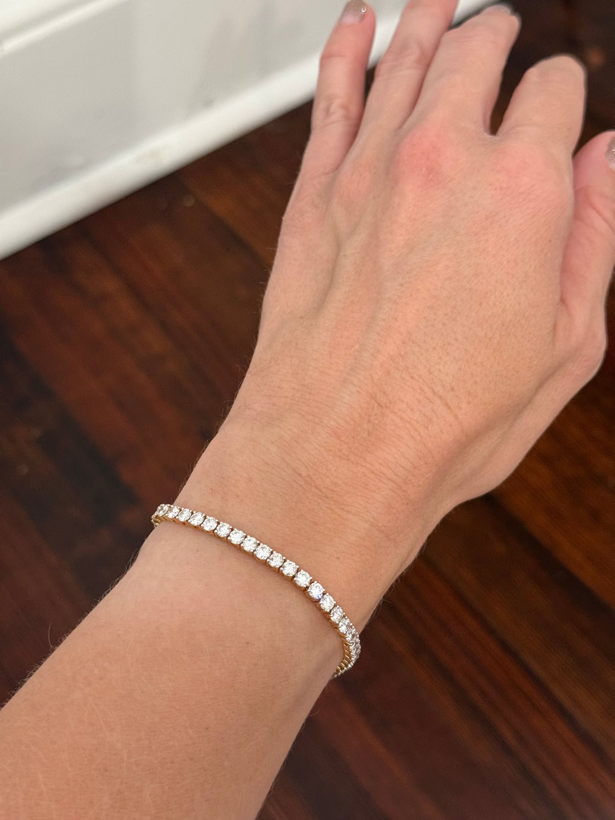 4 prong yellow gold with white gold prongs 7.42ct lab diamond tennis bracelet