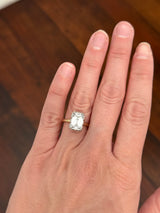 Georgian set IGI certified 4.11ct emerald cut lab diamond ring. Lab diamond is set in white gold and band is yellow gold