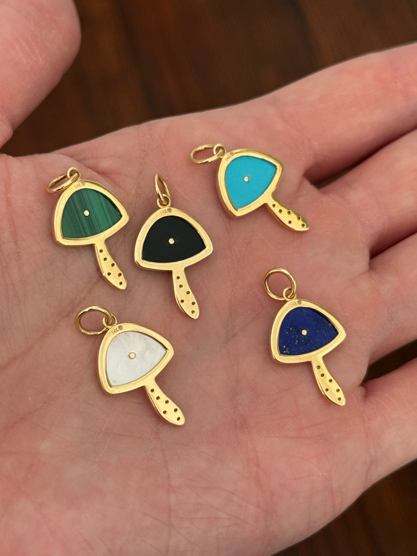 Yellow gold natural diamond mushroom pendants