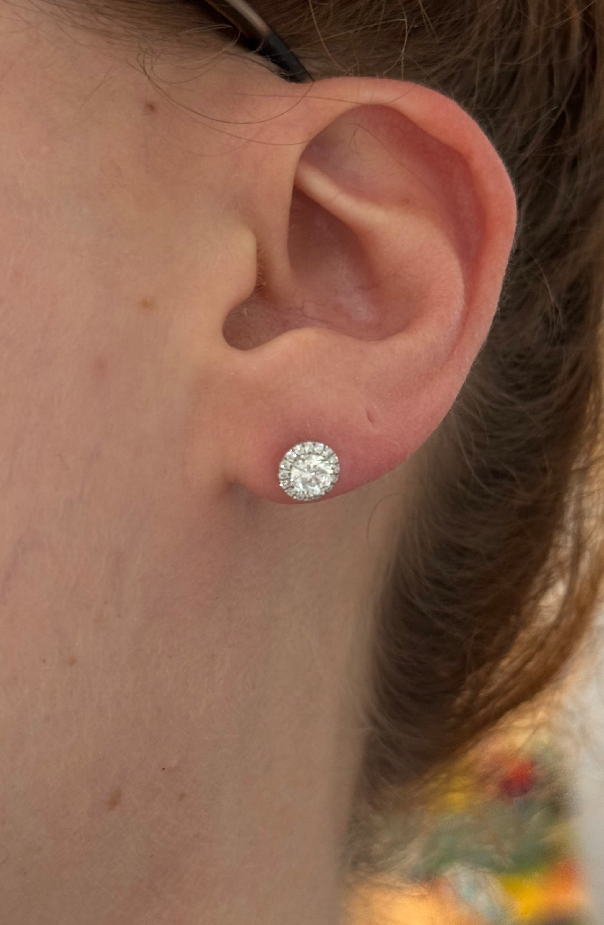 White gold 1.21ct lab diamond stud earrings with screw backs