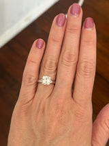 White gold 3.02ct cushion cut lab diamond ring. Stone measures approximately 8.2mm