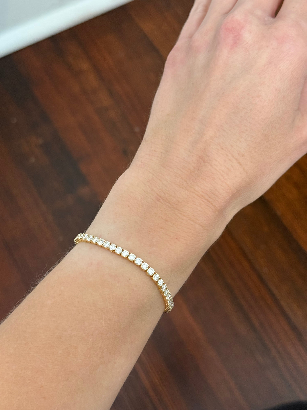 Yellow gold 4 prong 6.51ct natural diamond tennis bracelet