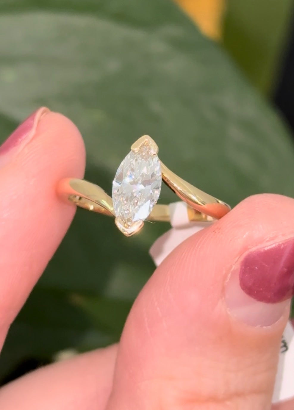 Yellow gold marquise lab diamond ring