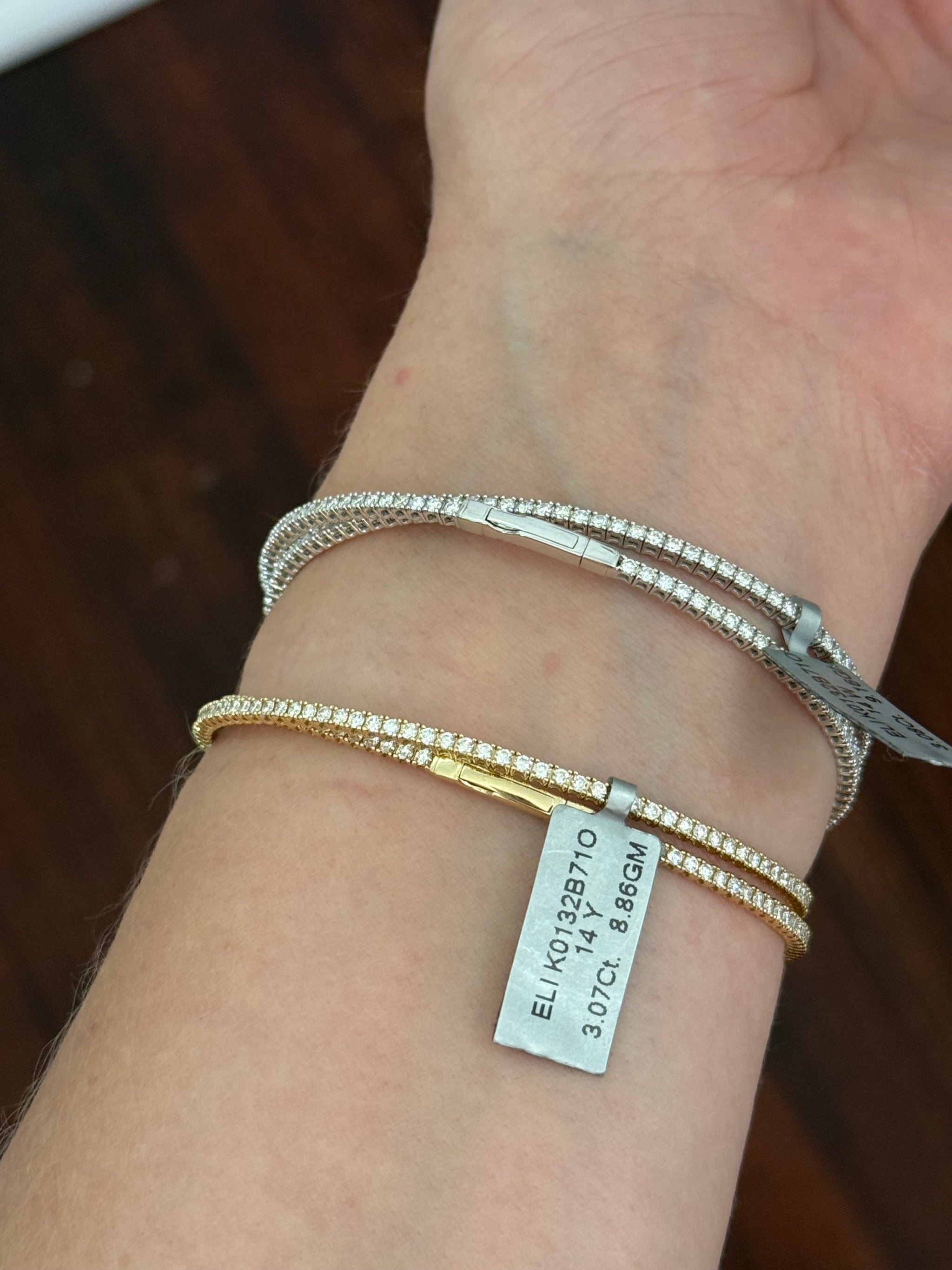 Wrap around lab diamond flex bracelets available in white and yellow gold