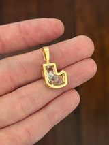 Yellow gold J shaped lab diamond pendant